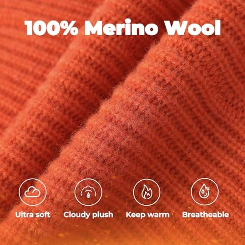 ACUSHLA 100% Merino Wool Balaclava, Thermal Winter Ski Mask Unisex, Orange — view 3
