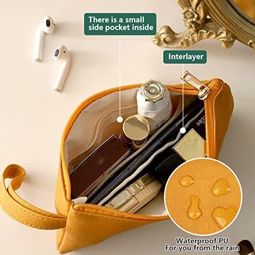 Small Makeup Bag for Purse PU Leather Mini Cosmetic Bags Waterproof Zipper Handbag Travel Make up Pouch with Compartments Versatile Storage Pouches (2 PCS) — view 3