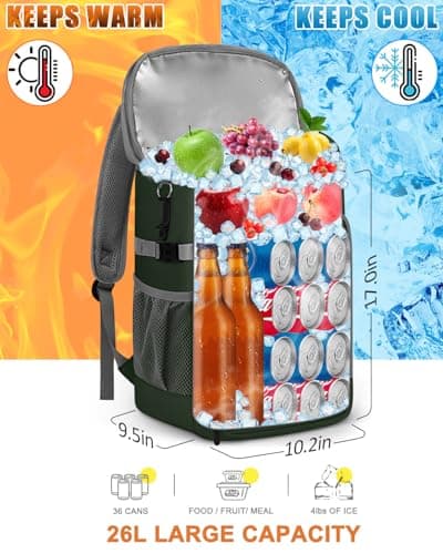 Capolo Portable Travel Cooler Backpack for Camping Picnic (Green Leather, 36 Cans) — view 4