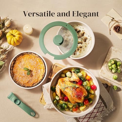 Redchef 16pcs Ceramic Pots and Pans Set Non Stick, Nonstick Cookware Set with Detachable Handle, PFAS PFOA & PTFE Free, RV Ceramic Cookware Set for Camping, Oven Safe (Green) — view 2