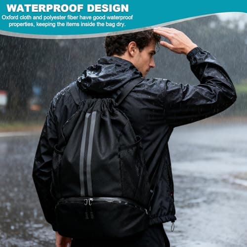 Wihozte Drawstring Sports Backpack, Sports Soccer Basketball Volleyball Bag Dry-Wet Separation Shoe Compartment for Swimming Gym, Sports Training Bags for Women Men Multi-Use for spors Travel — view 5