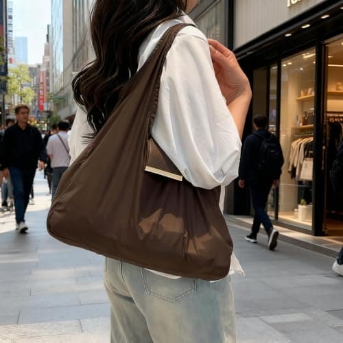 Foldable Keychain Tote Bag with Leather Pouch, Reusable Shopping Bags — view 2
