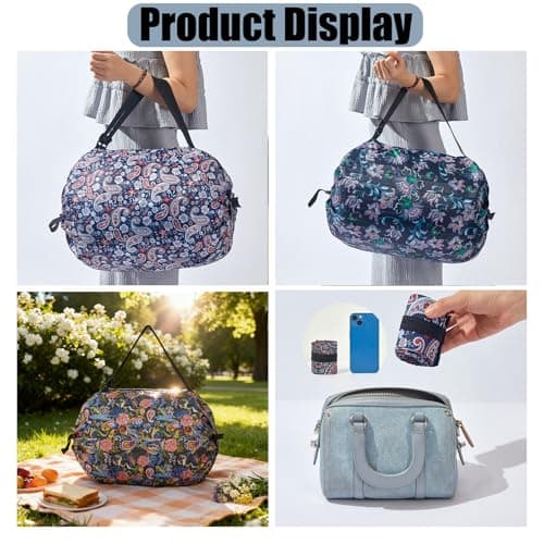 XKE-X 4 Pack Foldable Reusable Shopping Bags - Thickened 210D Nylon Waterproof Grocery Tote with Zipper & Adjustable Straps, Compact Travel Duffel Bag for Groceries, Beach, Storage-Group 1 — view 5