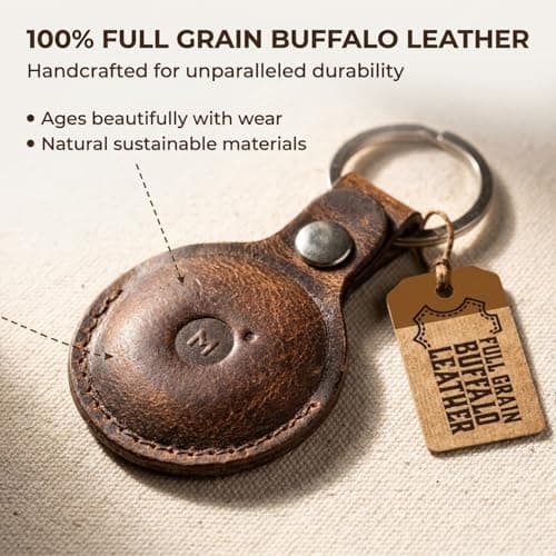 moonster Air Tags 4 Pack – 100% Genuine AirTag Holder Leather Key Ring – Full-Grain Buffalo Leather AirTag Case with Reinforced Stitching & Strong Anchored Snap Closure – AirTag Keyring Leather Case — view 2