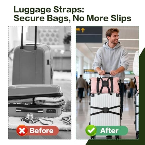 IONEKIUK 2 Pack Luggage Straps Adjustable Suitcase Connector Belt Black — view 3