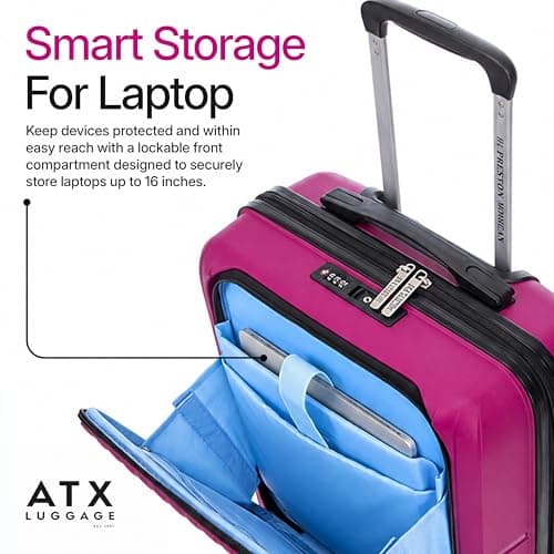 Preston Morgan 21" 55x37x20cm Cabin Suitcase for Ryanair, EasyJet, TUI, Wizzair, BA, Lightweight Rolling Laptop Travel Case on 4 Wheels and Built in TSA Lock | Purple — view 2