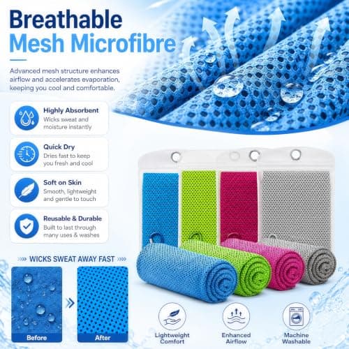 Aonuy 4 Pack Cooling Towels (40"x12"), Cooling Towels for Neck,Cool Towel, Cool Down Towel,UV Protection Soft Breathable for Golf,Sport,Running,Gym,Camping,Fitness,Workout & More Activities — view 4