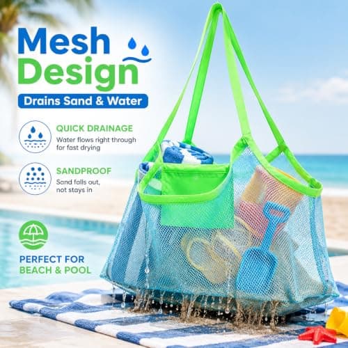 Crownflux Large Mesh Beach Bag for Women, Foldable Beach Tote Bag — view 5