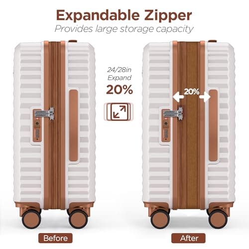 SHOWKOO Suitcase Sets 3 Piece Expandable Hardshell PC Luggage, Beige White — view 6