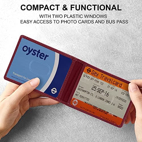ALLEN & MATE 100% Leather Travel Card Holder - Slim Minimalist Wallet for Travel Bus Pass ID License Oyster Card for Men & Women (Maroon Premium) — view 5