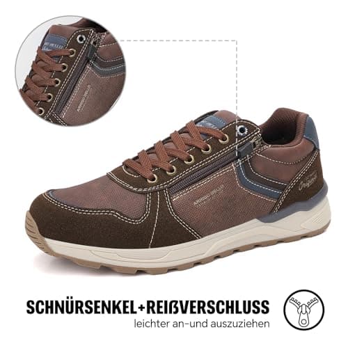 Mens Trainers Casual Shoes with Zip Non Slip Breathable Sneakers Brown — view 2