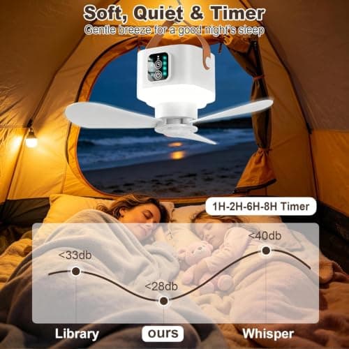 Portable Camping Fan with Adjustable Stand, 7200 mAh Tent Fans, LED Light — view 5