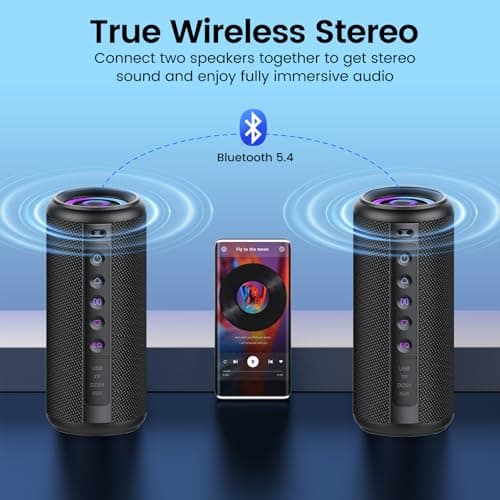 Portable Bluetooth Speaker with Loud Stereo Sound, 2026 Bluetooth 5.4 Speaker Wireless with 4 RGB Lights, TWS Pairing, 3 EQ Modes, Built-in Mic, IP7 Waterproof 20H Outdoor Speaker for Party Travel — view 4