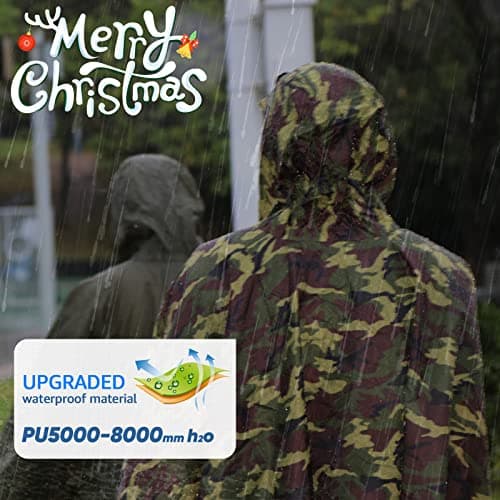 ANYOO Waterproof Rain Poncho Lightweight Reusable Hiking Rain Coat Jacket with Hood for Outdoor Activities,Camo Green,One Size — view 4