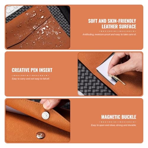 Skyzone A4 Document Folder Wallet, PU Leather Travel Document Holder Organizer, Waterproof File Folder with Snap Closure, Multifunctional File Envelope Portfolio Storage Case (Brown) — view 6