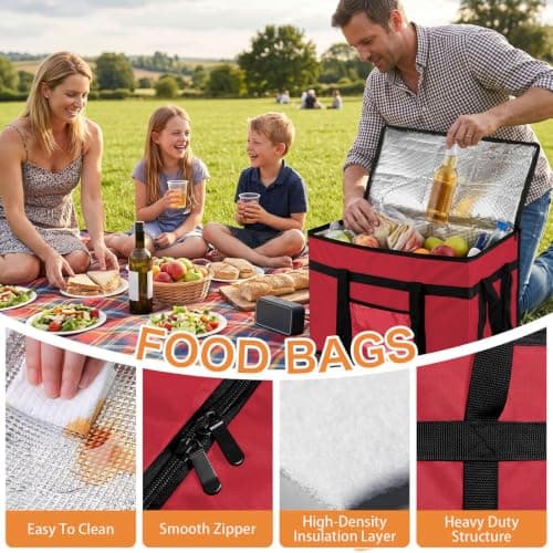 70L Insulated Thermal Bag for Food Delivery – Extra Large Cooler Bag, Heavy Duty Foldable Cool Bag for Grocery Shopping, Picnic & Commercial Use (1, Red-70l) — view 4