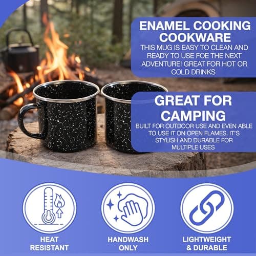 Navoys 2 Enamel Camping Mug - Black, Heat Resistant, Ideal Accessory for Camping, Picnic, Hiking, Fishing (2 Mugs) — view 3