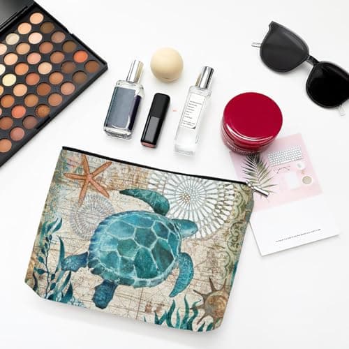 Sea Ocean Turtle Makeup Bag, Zipper Pouch Large Capacity Portable Toiletries, Cosmetic Bag Pouch for Women Girl, Summer Beach Travel Make Up Bag Accessories Organizer Gifts — view 5