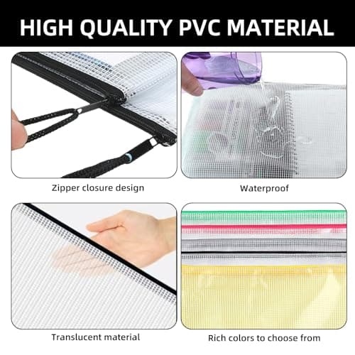 A5 Zip Wallets,5Pack Waterproof Plastic Zip Folders with Secure Zippers Bags, Easy to Classify Multicoloured Document Bag,Ideal for School, Office, Travel, Documents and Tool Storage — view 3