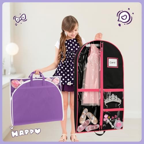 Costume Garment Bags for Dancers, Garment Bags with 3 Clear Zipper Pockets, Clothes Covers Protector Bags for Suits, Travel & Sports Jersey, Cheer Uniform, Cosplay (Pink, 2 Pack (40inches)) — view 5