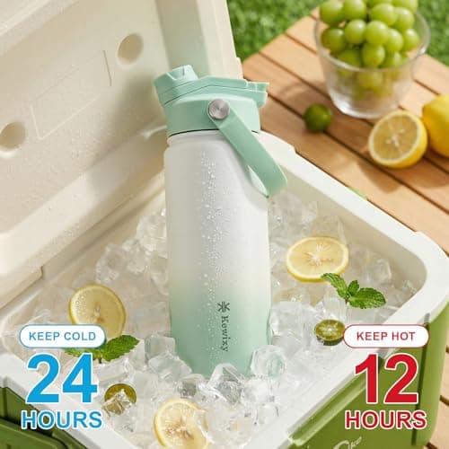 KEWIXY Stainless Steel Water Bottle 500 ml/18 oz, 2-in-1 Lid, Insulated Water Bottle with Straw, Leak Proof, Carry Handle, Fits Cup Holders, for Sports, Gym, Work (ICY Mint) — view 2