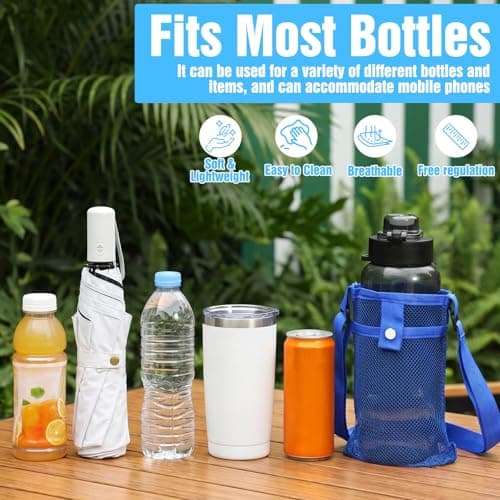 FdcZeyxior Mesh Water Bottle Carrier with Shoulder Strap, 2 Packs Portable Water Bottles Carriers Bag Nylon Water-Bottle Holder with Pocket for Walking Hiking Travelling Camping, Lightweight — view 3