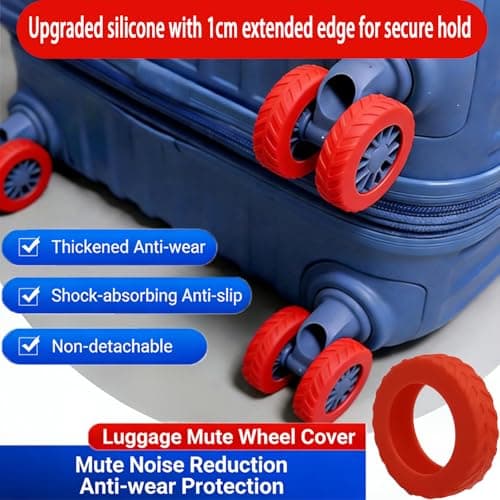 HUANGQRMENG Silicone Suitcase Wheel Protectors, Anti Dust Anti Scratch Noise Reduction Luggage Wheel Covers Replacement Covers Compatible with Carry On Travel Luggage, Red, 8 Pcs — view 3