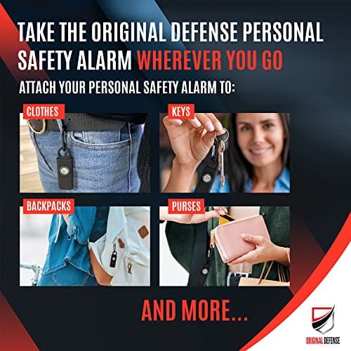 Original Defense® Personal Safety Alarm for Women, Children, & Elderly - Recommended by Police - 125 dB Loud Personal Alarm Siren with LED Strobe Light (Black) — view 5