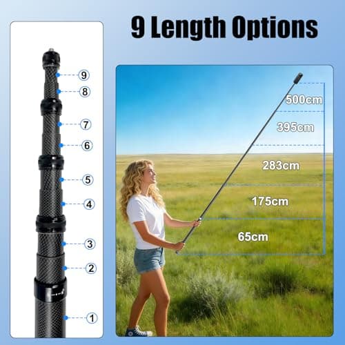 5m/16.4FT Carbon Fibre Invisible Extened Stick compatible for Insta360 X6-X — view 5