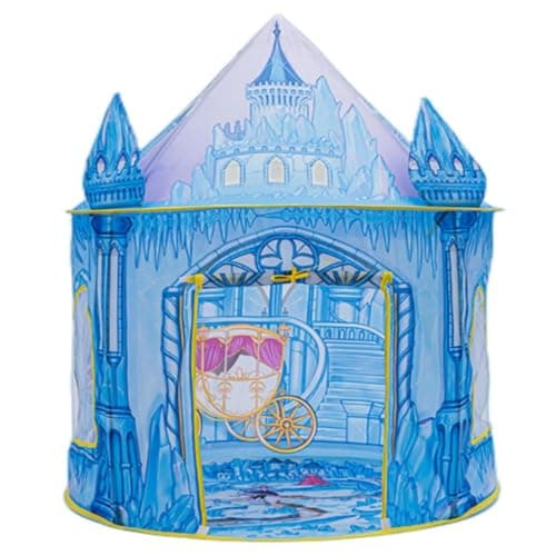 ROIWUIE Princess Play Tent for Girls, Pop Up Ice Castle Tent for Kids, Foldable Blue Play Tent for Indoor Outdoor Use for Toddlers Birthday Gift