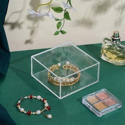 PH PandaHall Cube Display Case Square Acrylic Jewellery Packing Box with Lid Multi-Purpose Square Container Stackable Organizer for Office, Desk, Crafts, Small Items Storage 10.5x10.5x5.1cm — view 4