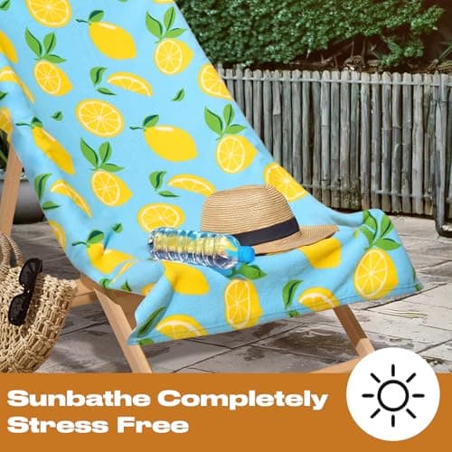 Dreamscene Microfibre Beach Towel Blue Lemon, Swim Towels for Adults Super Quick Dry Towel Pool Gym Summer Beach Holiday Essentials Travel Towels, 71cm x 152cm — view 6