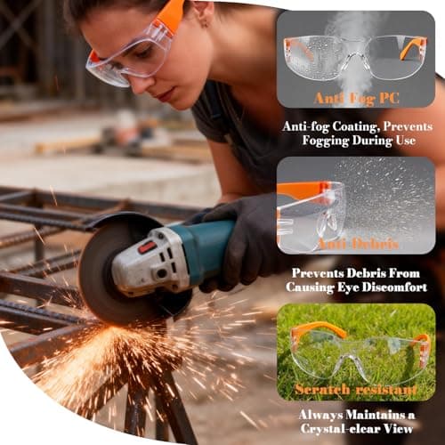 BIRDDIE 10-Pack Safety Glasses, Anti-Fog Goggles Clear Bulk Safety Eyewear — view 3