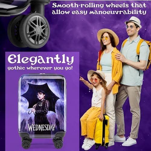 Wednesday Suitcase Kids Teens Hard Shell 4 Spinner Wheels Extendable Handle 49 x 33 x 22cm 30L Capacity Travel Essentials — view 5