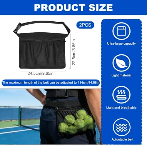 Wihozte 2 Pcs Tennis Ball Holder Adjustable Waist Pouch for Tennis, Adjustable Pickleball Tennis Ball Waist Pouch, Portable Lightweight Ball Holder Storage Bag for Training Running & Hiking — view 2