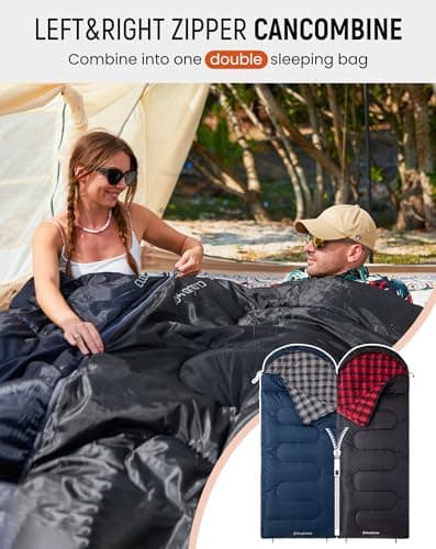 KingCamp Adult Sleeping Bag,100% Cotton Flannel Lining, Comfort 7℃,Black-L — view 2