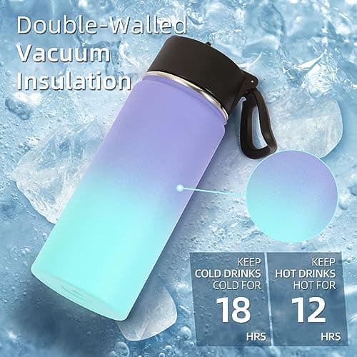 Volhoply 480ml Kids Water Bottle Bulk 2 Pack,Insulated Sports Bottles with Straw Lid,Stainless Steel Bottle with Handle Keep Cold & Hot,Double Wall Vacuum Flask for School(Assorted,Set of 2) — view 3