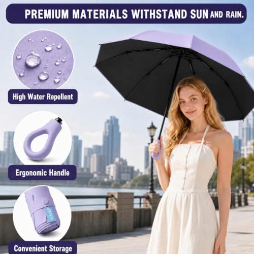 HUA JET Mini Umbrella for Women - UPF 50+ UV Protection, Sun & Rain Dual Use, Ultra-Compact Pocket Size, Lightweight Foldable Travel Umbrella with Case, Portable Shade for Beach, Commute (Purple) — view 6
