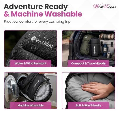 WedDecor Sleeping Bag for Adults, Hooded Sleeping Bag, Comfy Straight Shape — view 5