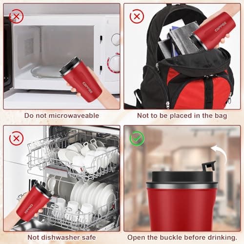 MOMSIV Coffee Cup, 380ml Stainless Steel Coffee Mug with Leak-Proof Lid, Insulated Vacuum Leakproof Travel Mug, Double-Walled Insulated Car Mug for Coffee, Tea Water (Red) — view 6