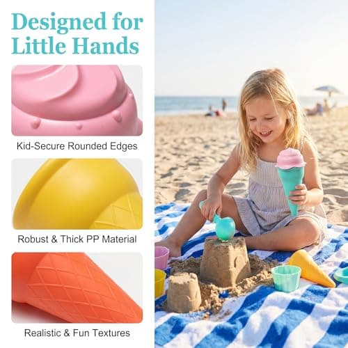 13 Piece Ice Cream Beach Set ,Sand Toys Beach Toys for Kids , Icecream Bath Toy, Kids Travel Toys -Ice Cream Mould Set With Cones Scoop And Tubs — view 4