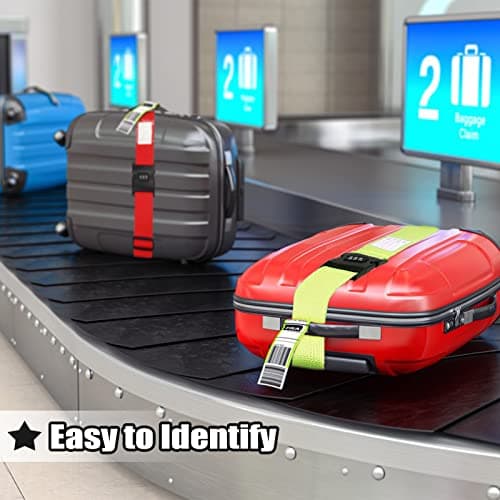 Luggage Strap, 2pcs Suitcase Straps with Password Lock Information Card, Adjustable Travel Packing Accessories Suitcase Belts with Buckle (Red, 2 PCS Set) — view 6