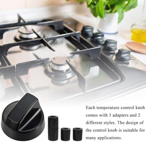 Cretvestsar Universal Cooker Knobs, 8 Pack Black Stove Control Knob Replacement with 24 Adapters, Compatible with Gas Hob, Electric Oven, Cooktop, Stove, Heat Resistant Plastic, 40mm 42mm — view 6