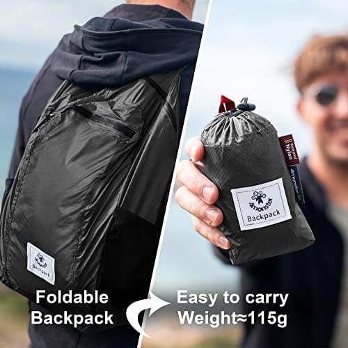 4Monster Packable Backpack Ultra Lightweight, Foldable Backpack Water Resistant, Hiking Daypack for Travel Camping Outdoor, Daily Walk-around, Cycling, Sports, Excursions(Black, 32L) — view 2
