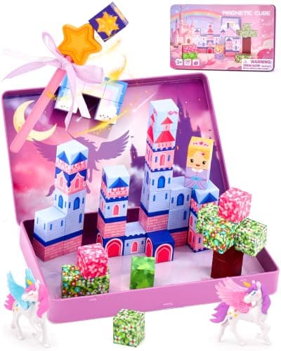 hahaland Unicorn Mini Magnetic Blocks, Travel Magnetic Tiles Toy Girls 3-5