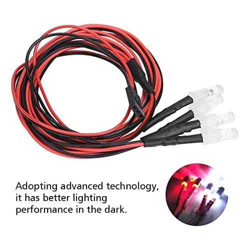 RC Car LED Lights, 4Pcs 5mm Headlight Taillight Headlamp Set for 1/10 Model Car Truck Accessory(13# White Light + Red Light) — view 6