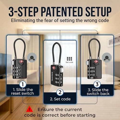 Search Alert TSA Approved Travel Combination Luggage Cable Locks for Suitcase, Gym Locker,Toolbox,Backpack 1,2,4,6 &10 pk, Black 2 Pack, ONE_Size — view 5