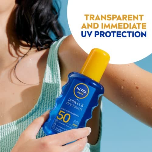 NIVEA SUN Protect & Dry Touch Invisible Sun Spray SPF 50 (200 ml), Water-Resistant Sun Oil, Immediate Protection against UVA & UVB Rays, Transparent/No White Marks — view 4