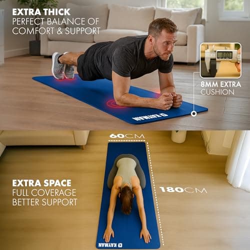 KAYMAN Exercise Yoga Mat Non Slip - Blue, 183 x 60 cm | Training & Workout Mat for Yoga, Pilates, Gymnastics, Stretching & Meditation | Eco Friendly Exercise Mat for Home with Carrying Straps — view 2