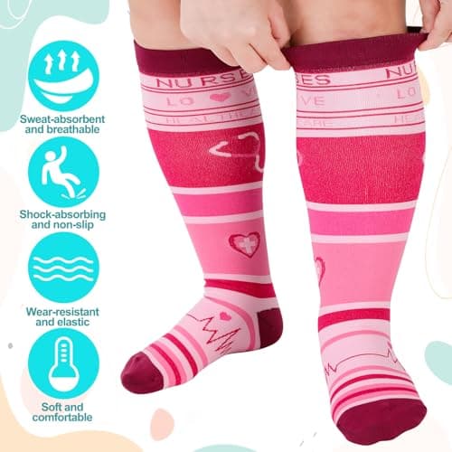 Zuimei 6 Pairs Plus Size Wide Calf Compression Socks for Women 3XL — view 3
